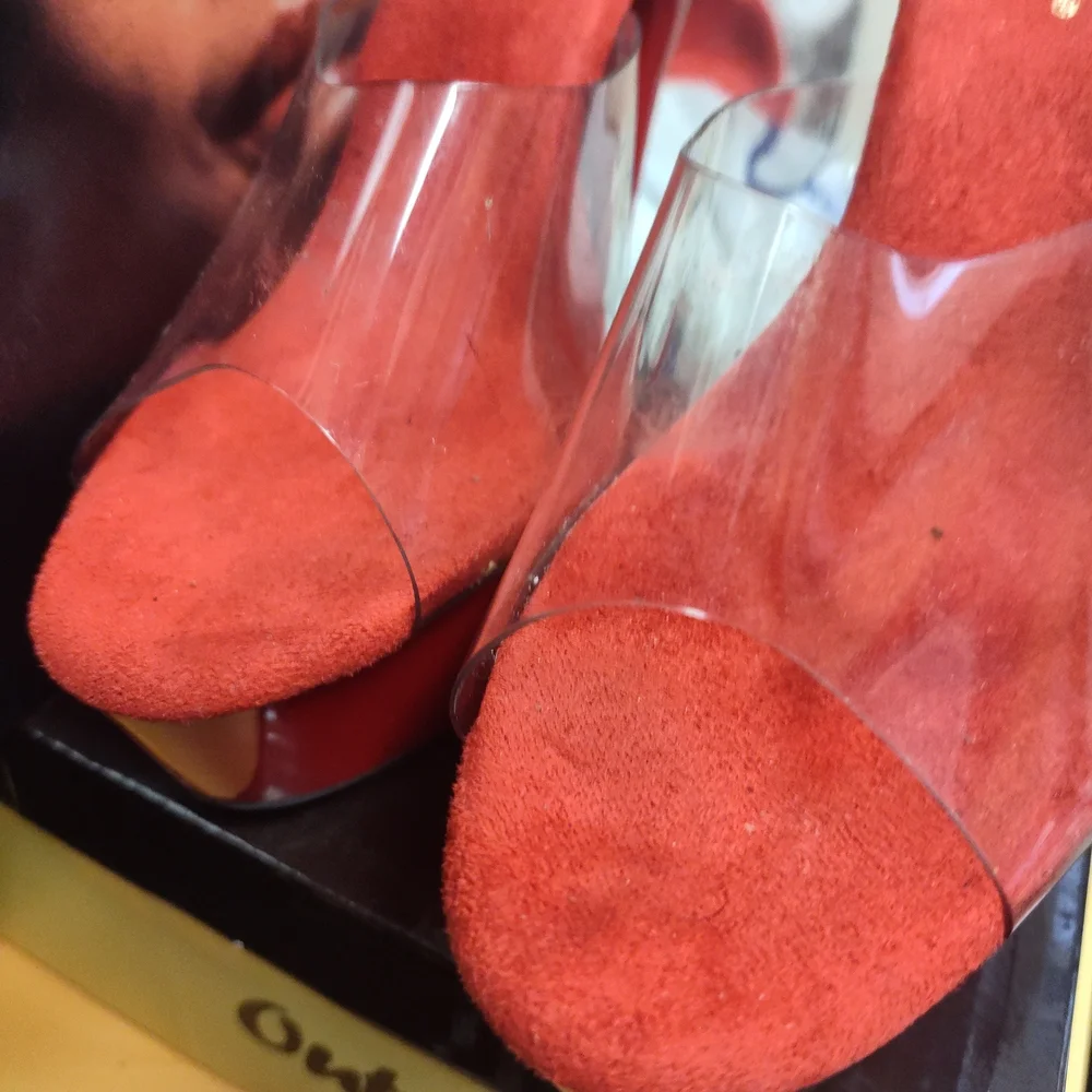 Elegant Red Stilettos with Clear Strap - Picture 3 of 8